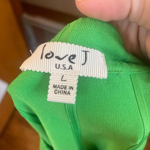 Love J U.S.A Womens Ribbed Casual Short Sleeve Y2K V-Hem Top Lime Green Large - Picture 3 of 5